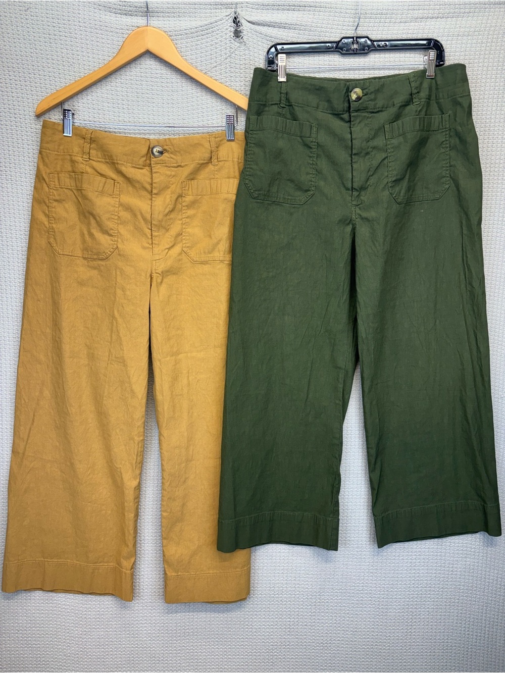 Lot Of 2 Maeve Colette Wide Leg Pants Tan/Green Linen Blend High Rise Boho EUC